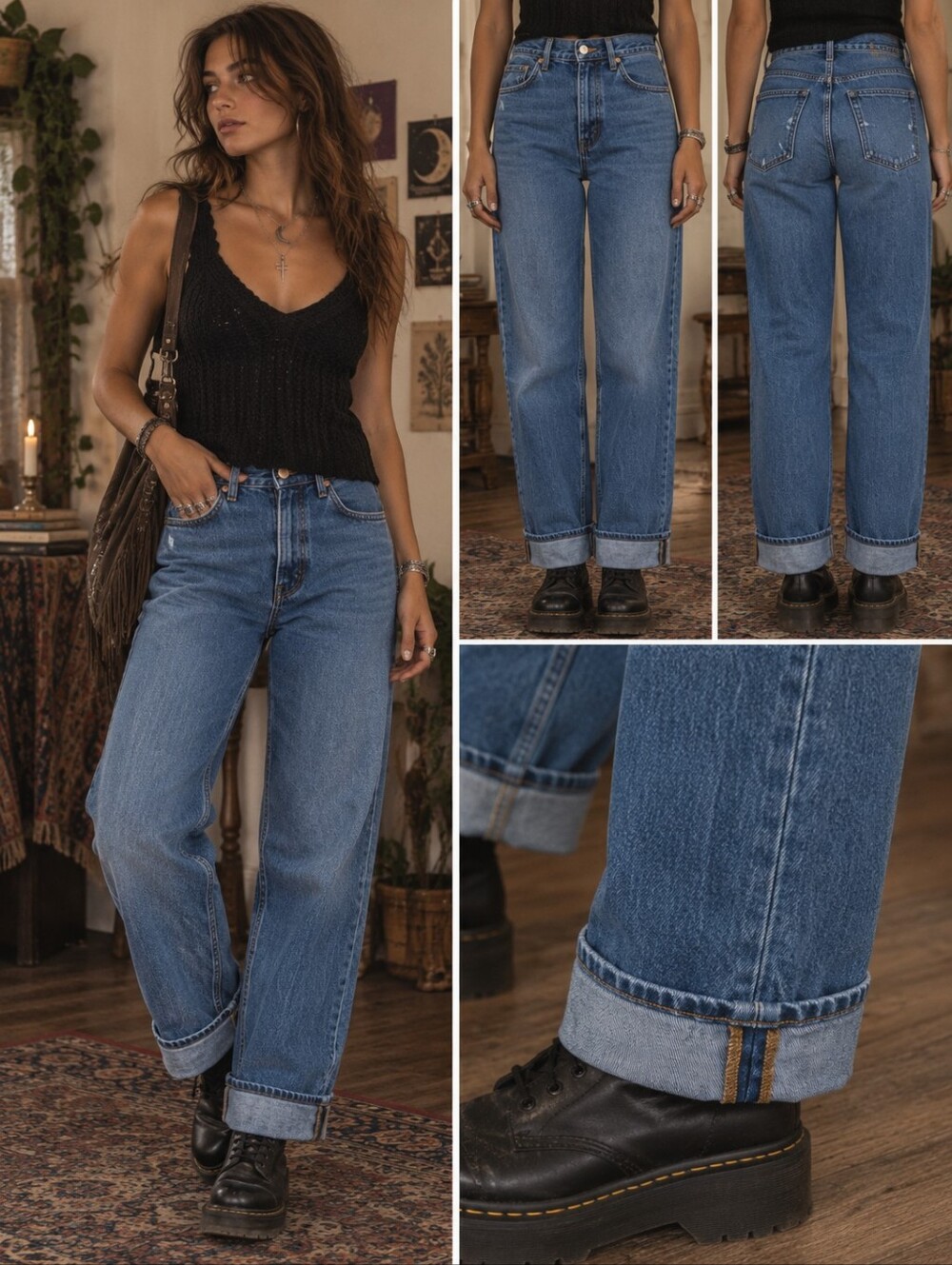 The Straight Jeans 30/10 Medium Wash High Rise Cuffed Straight Leg Denim